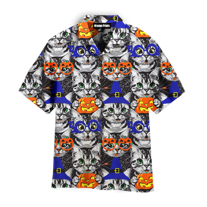 Kittens Face Witch Hat Pumpkin Halloween Hawaiian Shirt | For Men & Women | HW2579-BehighStyle