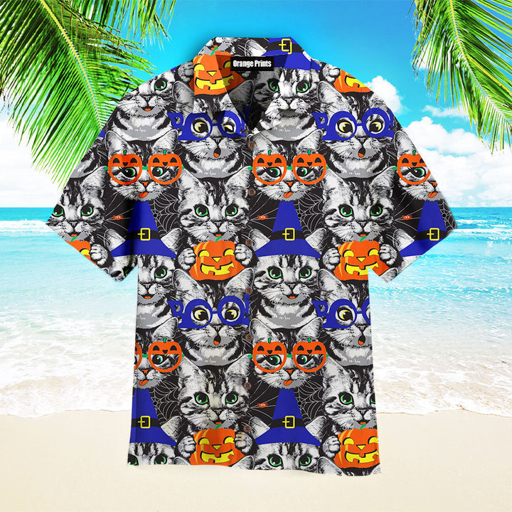 Kittens Face Witch Hat Pumpkin Halloween Hawaiian Shirt | For Men & Women | HW2579-BehighStyle