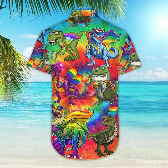 LGBT Dinosaur Tye Dye Button Down Hawaiian Shirt | For Men & Women | HW1495-BehighStyle