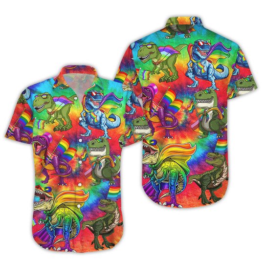 LGBT Dinosaur Tye Dye Button Down Hawaiian Shirt | For Men & Women | HW1495-BehighStyle