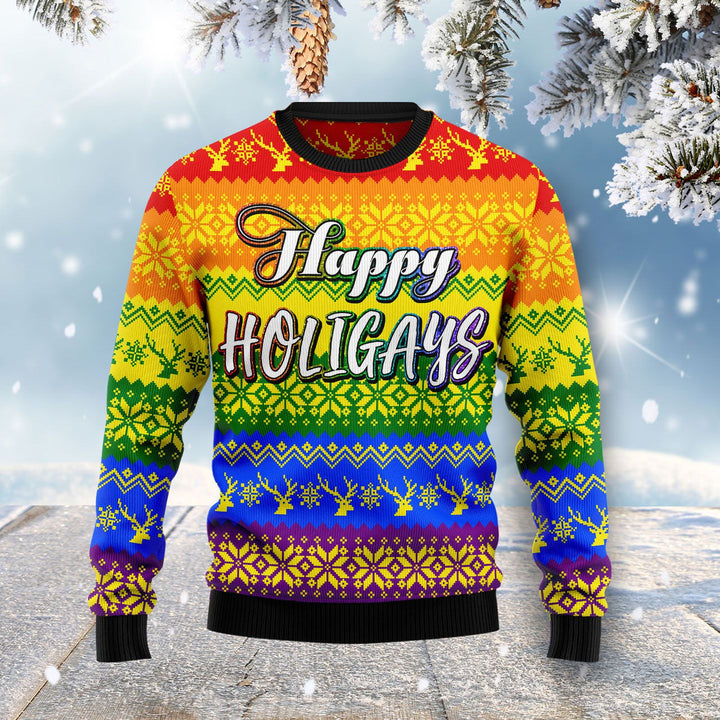 LGBT Gay Pride Happy Holigays Ugly Christmas Sweater | For Men & Women | Adult | US1098-BehighStyle