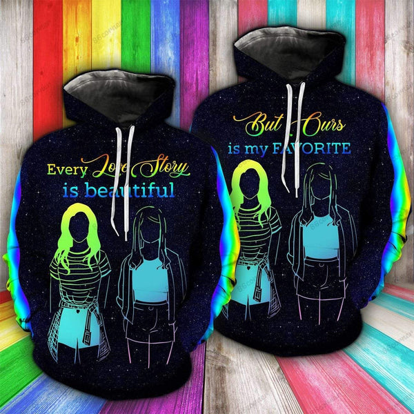 LGBT+ Pride Every Love Story is Beautiful Lesbian Couple Hoodie 3D All Over Print | For Men & Women | Adult | HO7404-BehighStyle