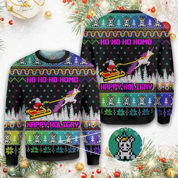 LGBT Santa Claus Rides A Horse Drawn Sleigh Ugly Christmas Sweater | For Men & Women | Adult | US1301-BehighStyle