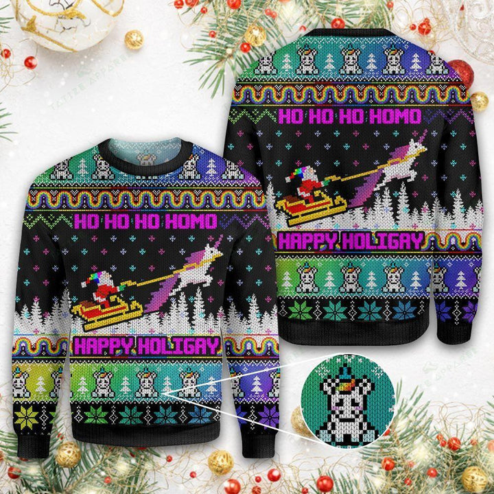 LGBT Santa Claus Rides A Horse Drawn Sleigh Ugly Christmas Sweater | For Men & Women | Adult | US1301-BehighStyle