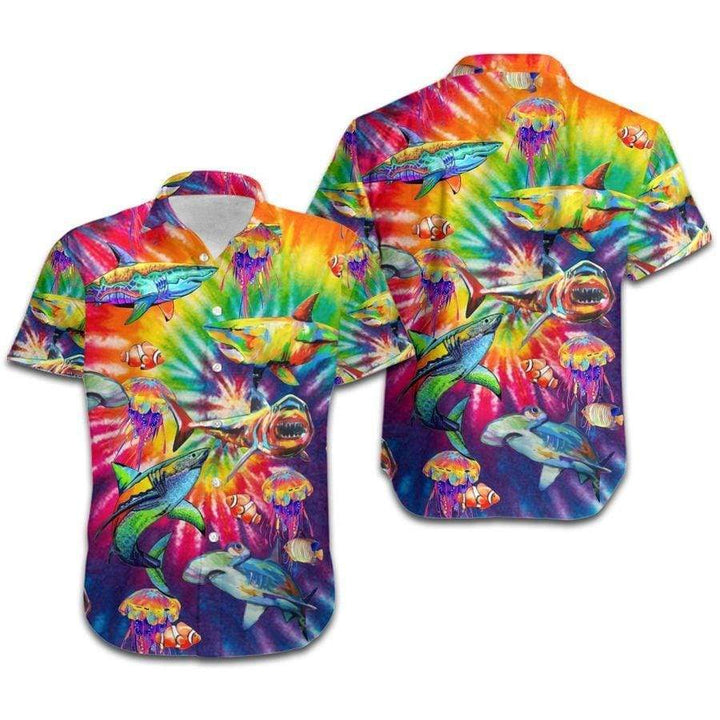 LGBT Sharks Rainbow Tie Dye Hawaiian Shirt | For Men & Women | HW1464-BehighStyle