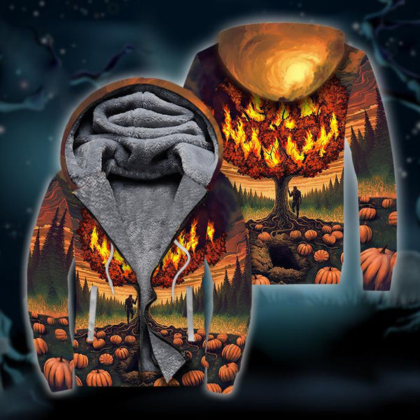 Leave Fall Halloween Fleece Zip Hoodie All Over Print | FZ421