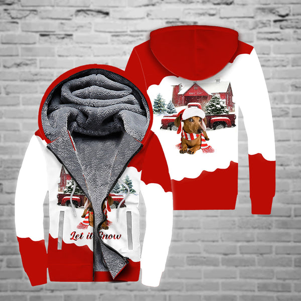 Let It Snow Dachshund Dog Christmas Fleece Zip Hoodie All Over Print | FZ286