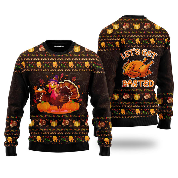 Lets Get Basted Turkey Thanksgiving Ugly Christmas Sweater | For Men & Women | UH1909