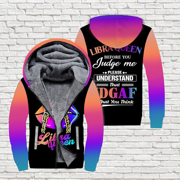 Libra Zodiac Girl IDGAF Fleece Zip Hoodie All Over Print | FZ552