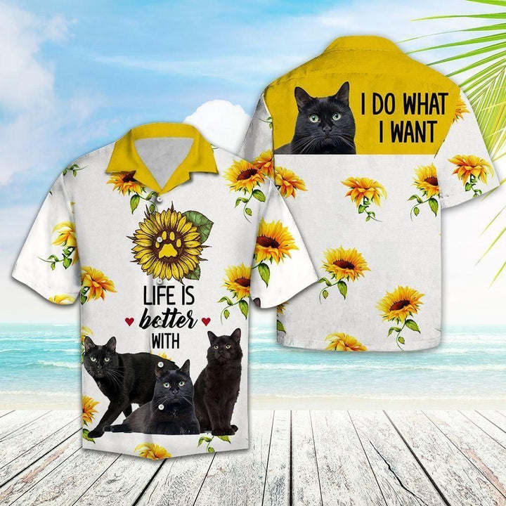 Life Is Better With Cat Yellow Hawaiian Shirt | For Men & Women | HW1359-BehighStyle