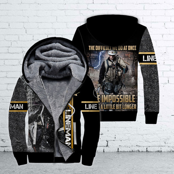 Lineman Impossible Takes A Little Bit Longer Fleece Zip Hoodie All Over Print | FZ257