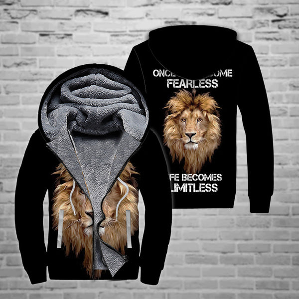 Lion Head Fearless Inspirational Fleece Zip Hoodie All Over Print | FZ309