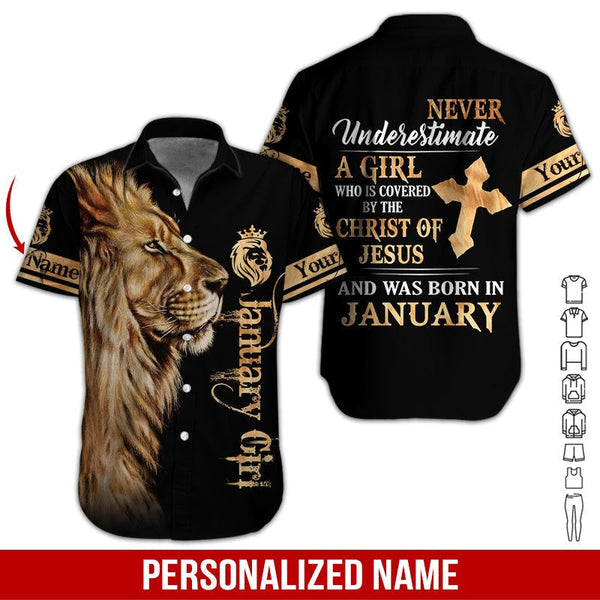 Lion January Girl Custom Name Hawaiian Shirt | For Men & Women | HN531-BehighStyle