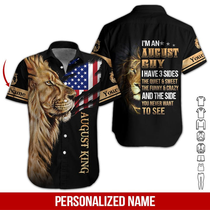 Lion United States Flag August King Custom Name Hawaiian Shirt | For Men & Women | HN458-BehighStyle