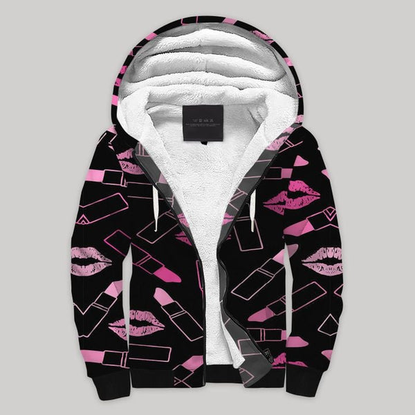 Lipstick Pink Fleece Zip Hoodie All Over Print | FZ907