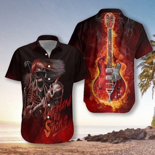 Live Hard Die Strong Burning Guitar Hawaiian Shirt | For Men & Women | HW1191-BehighStyle