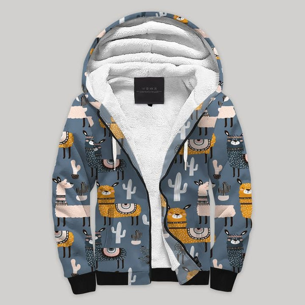 Llama Cactus Fleece Zip Hoodie All Over Print | FZ708