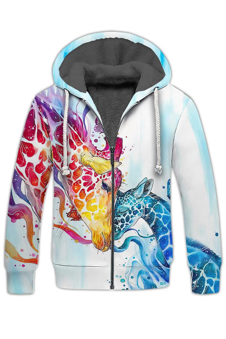 Love Giraffe Mother And Son Colorfull Fleece Zip Hoodie All Over Print | For Men & Women | FZ125-BehighStyle