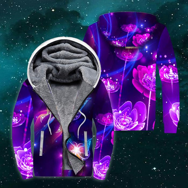 Luminous Purple Flower Fleece Zip Hoodie All Over Print | FZ386