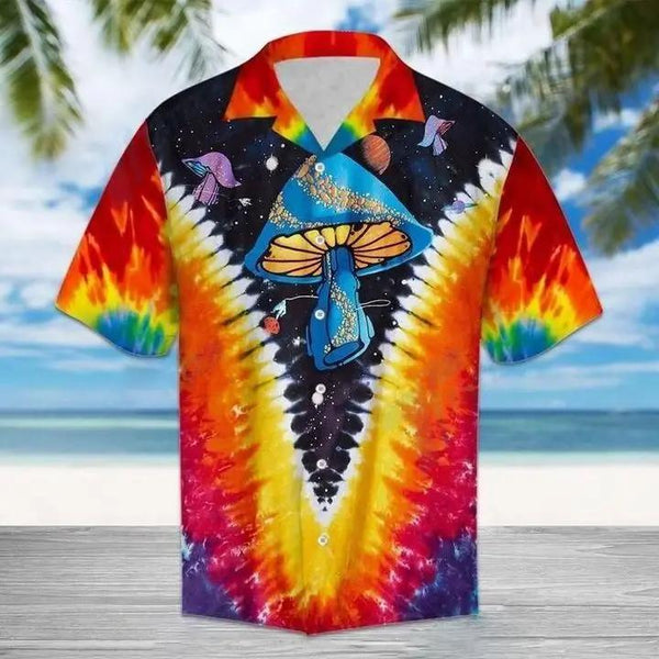 Magic Mushroom Trippy Hippie Tie Dye Hawaiian Shirt | For Men & Women | HW1462-BehighStyle