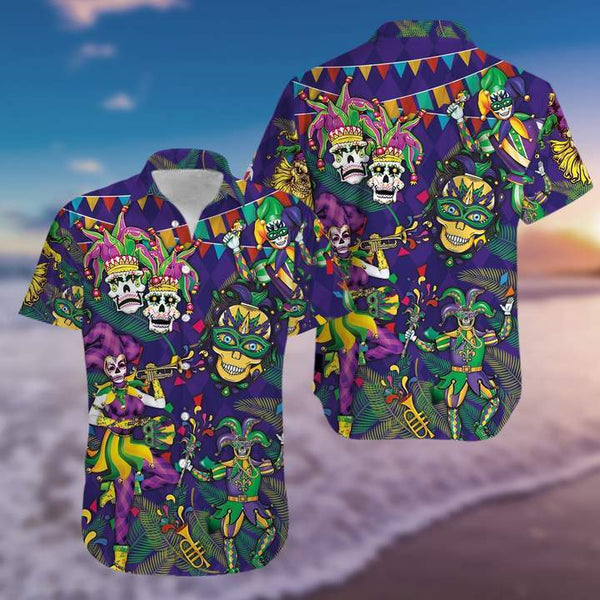 Mardi Gras Clown Skull Happy Purple Halloween Hawaiian Shirt | HW2868