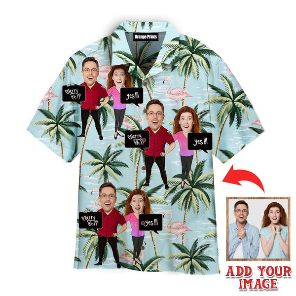 Marry Me Flamingo Palm Tree Custom Photo Hawaiian Shirt | P285