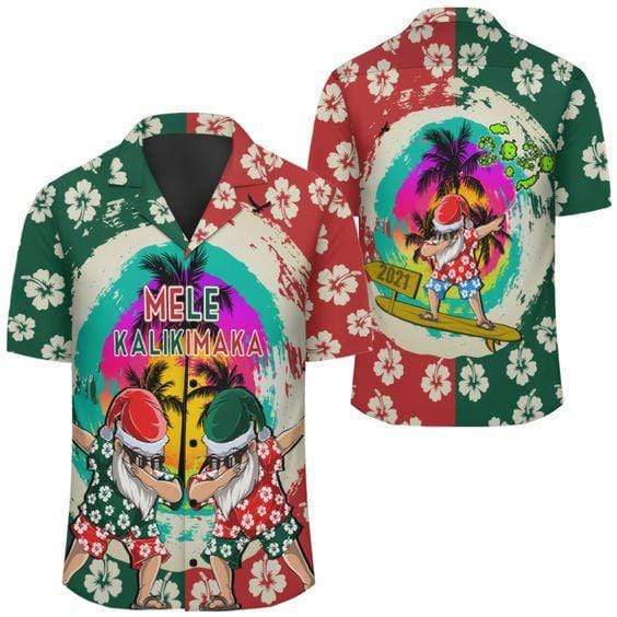 Mele Kalikimaka Dabbing Santa Surfing Christmas Hawaiian Shirt | For Men & Women | HW2787-BehighStyle