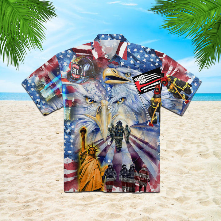 Memorial Day American Patriot Eagle Firefighter Hawaiian Shirt | For Men & Women | HW1010-BehighStyle