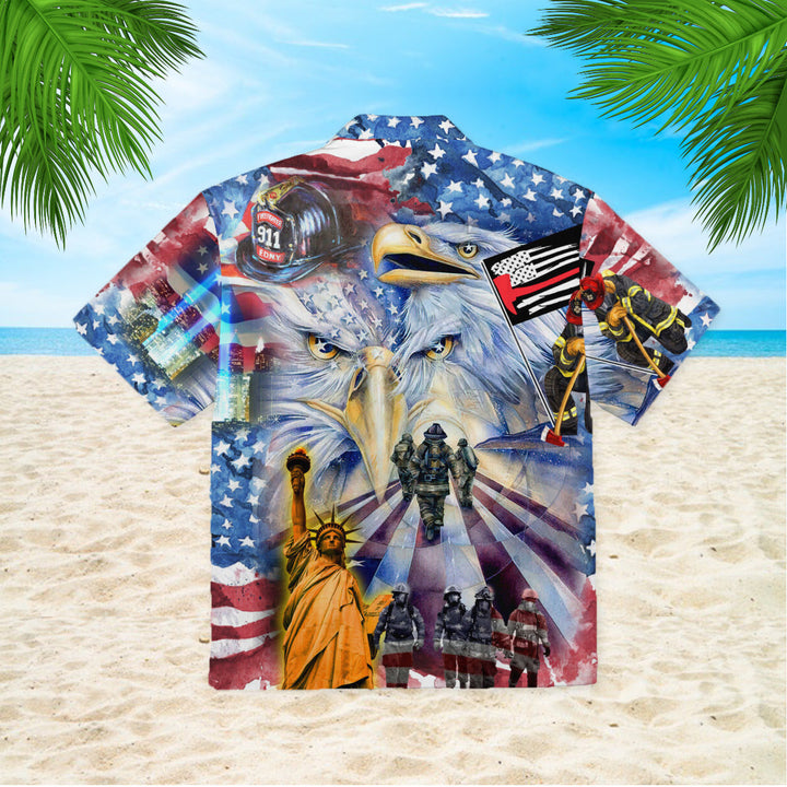 Memorial Day American Patriot Eagle Firefighter Hawaiian Shirt | For Men & Women | HW1010-BehighStyle