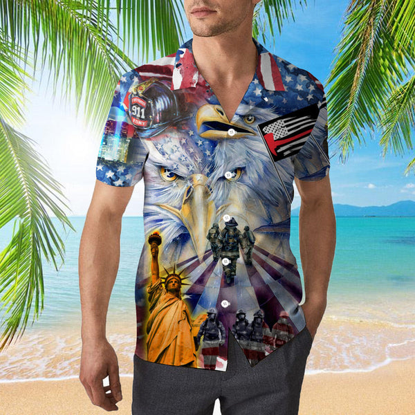 Memorial Day American Patriot Eagle Firefighter Hawaiian Shirt | For Men & Women | HW1010-BehighStyle