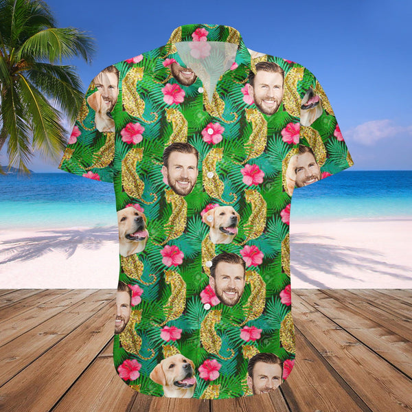 Men Face And Dog Custom Photo Hawaiian Shirt | P346