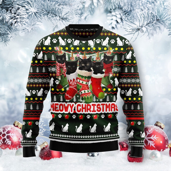 Meowy Black Cat Ugly Christmas Sweater | For Men & Women | Adult | US1244-BehighStyle