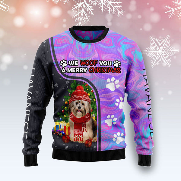 Merry Christmas Havanese Hologram Color Ugly Christmas Sweater | For Men & Women | Adult | US1021-BehighStyle