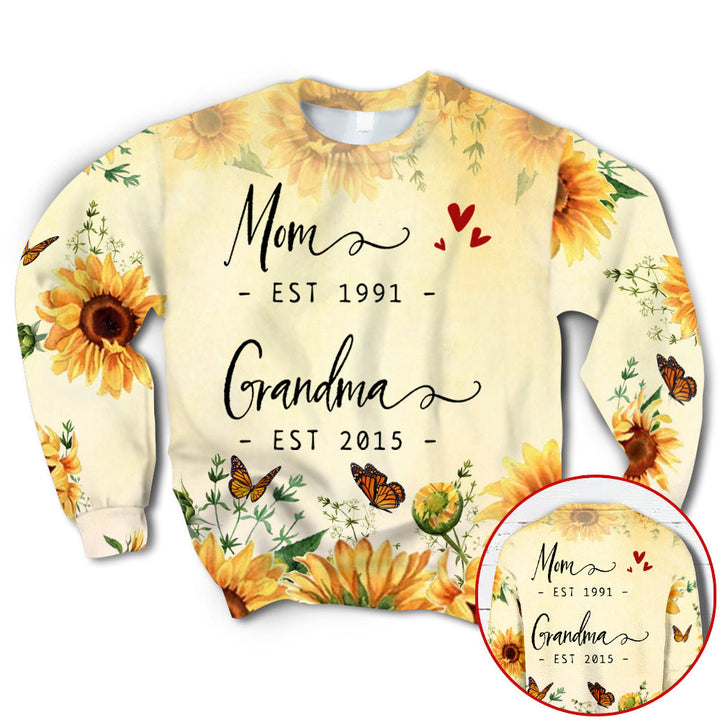 Mom And Grandma Est Year Sunflower Custom Name 3D All Over Print | For Men & Women | Adult | CN108-BehighStyle