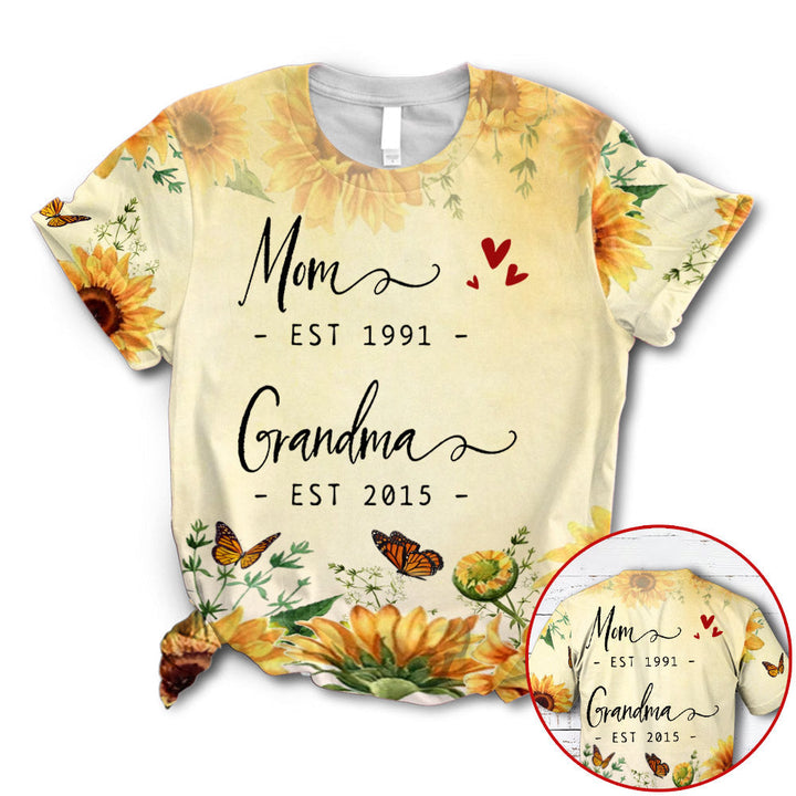 Mom And Grandma Est Year Sunflower Custom Name 3D All Over Print | For Men & Women | Adult | CN108-BehighStyle