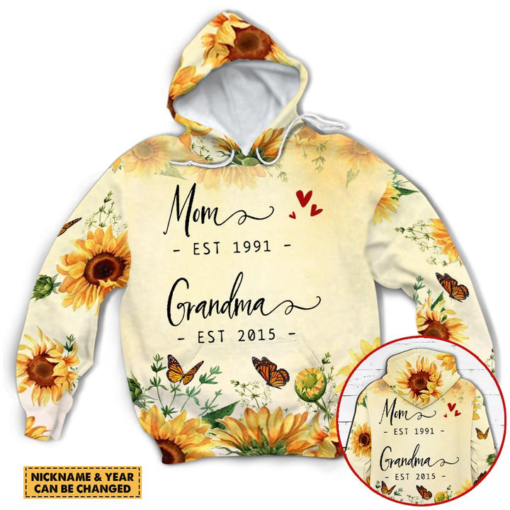 Mom And Grandma Est Year Sunflower Custom Name 3D All Over Print | For Men & Women | Adult | CN108-BehighStyle