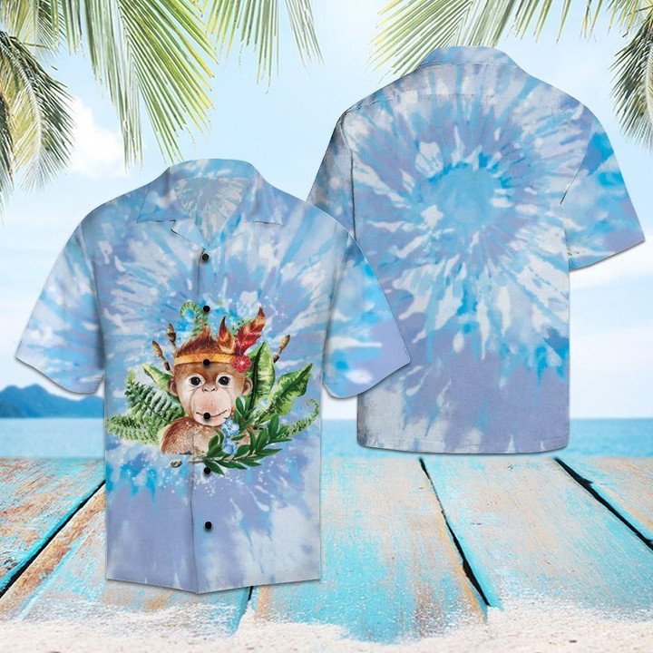 Monkey Blue Tie Dye Aloha Hawaiian Shirt | For Men & Women | HW1471-BehighStyle