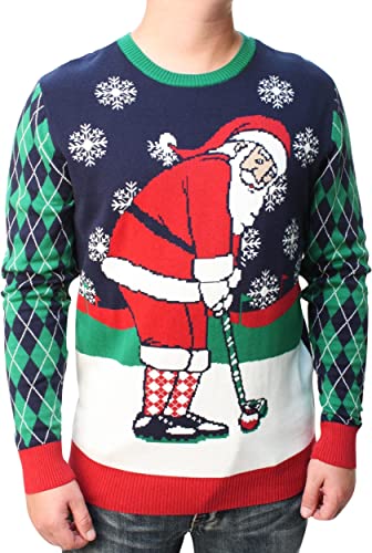 Moonlight Winter Golf Santa Ugly Christmas Sweater | Adult | US1897