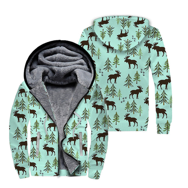 Moose Pine Trees Fleece Zip Hoodie All Over Print | FZ366