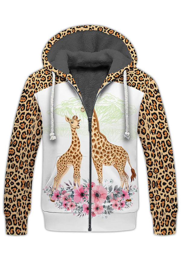 Mother And Son Giraffe Pink Flowers Fleece Zip Hoodie All Over Print | For Men & Women | FZ126-BehighStyle