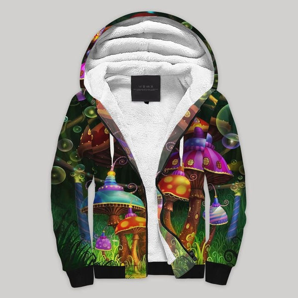 Mushroom House Colorful Fleece Zip Hoodie All Over Print | FZ707