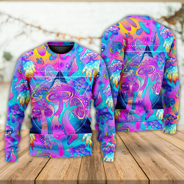 Mushroom Psychedelic Tapestry Mushroom Trippy Hippie Magical Eye Ugly Christmas Sweater | Adult | US2445