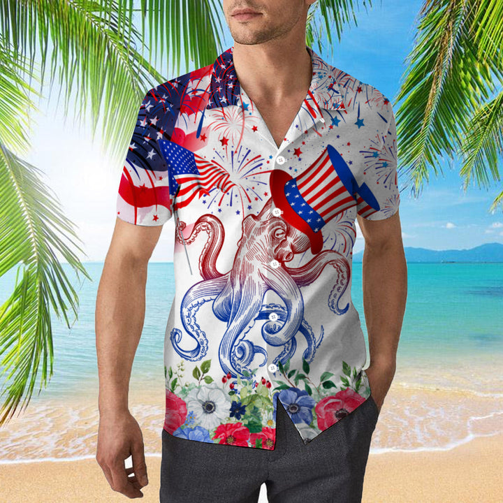 My Patriotic Heart Beats Red White And Blue Octopus Hawaiian Shirt | For Men & Women | HW334-BehighStyle