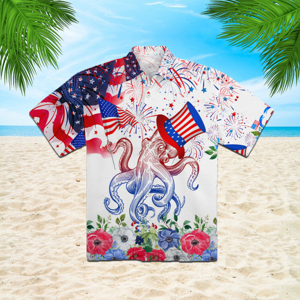 My Patriotic Heart Beats Red White And Blue Octopus Hawaiian Shirt | For Men & Women | HW334-BehighStyle