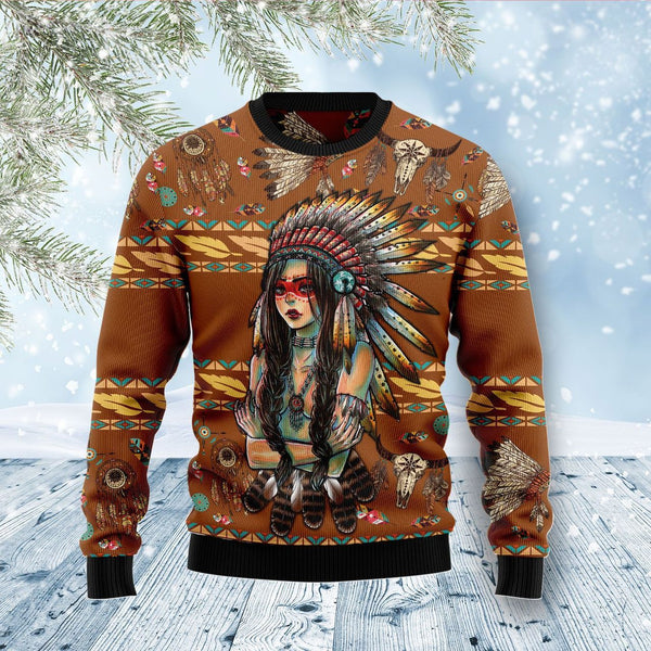 Native American Girl Ugly Christmas Sweater | Adult | US2140