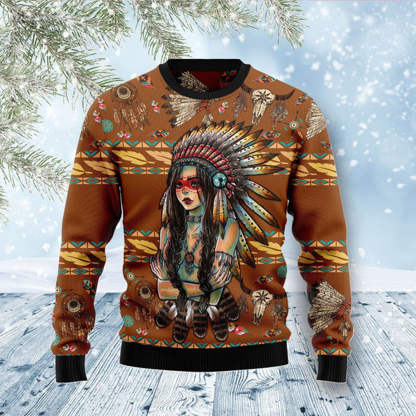 Native American Girl Ugly Christmas Sweater | Adult | US2214