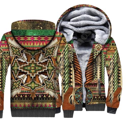 Native American Indian Beads Fleece Zip Hoodie All Over Print | FZ583