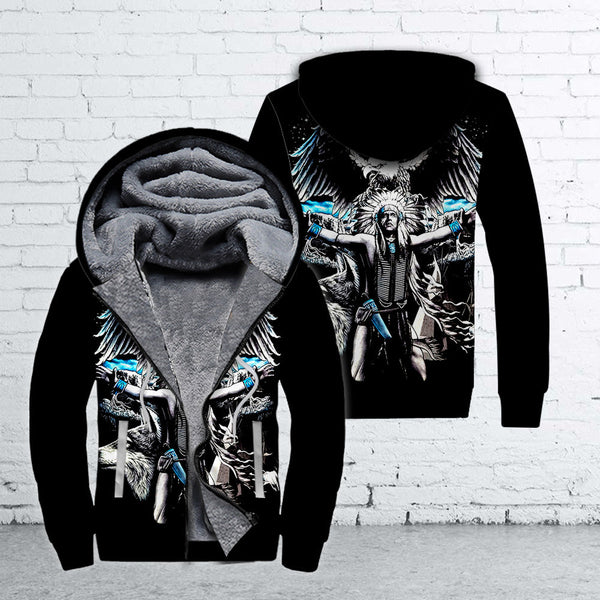 Native American Indian Chief Wolf Eagle Moon Fleece Zip Hoodie All Over Print | FZ328
