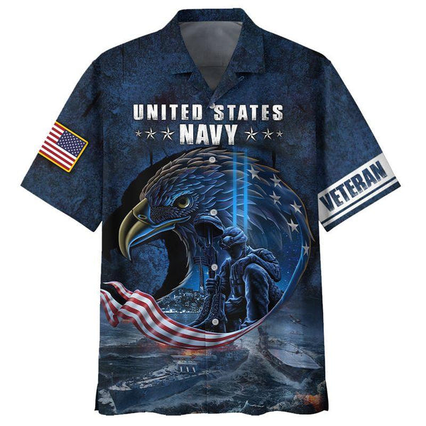Navy Veteran American Flag Hawaiian Shirt | HW3255