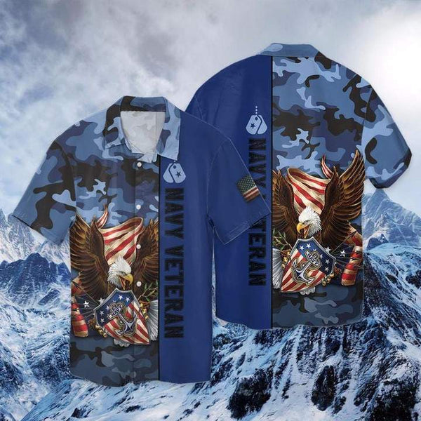 Navy Veteran Eagle Patriot Hawaiian Shirt | HW3206
